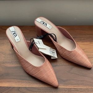 NWT ZARA Pointed Mules with Block Heel